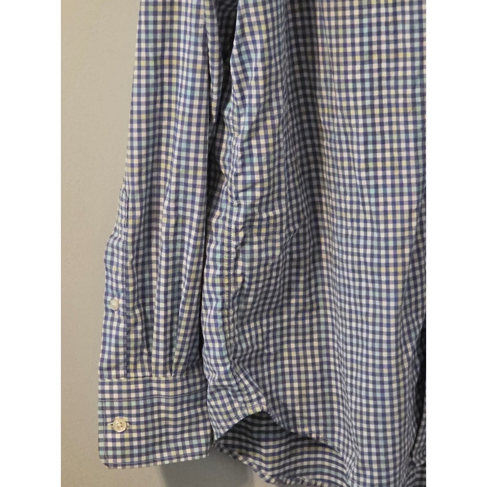 Peter Millar Summer Comfort Gingham Shirt Mens Large Blue Yellow Stretch Nylon - Picture 3 of 5